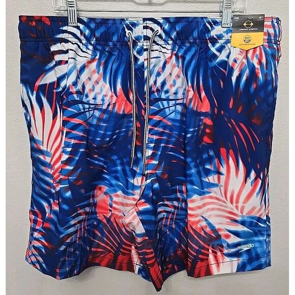Speedo Other - Speedo Men's Volley Ghost Palm Swim Trunk Blue/White/Red‎ XXL